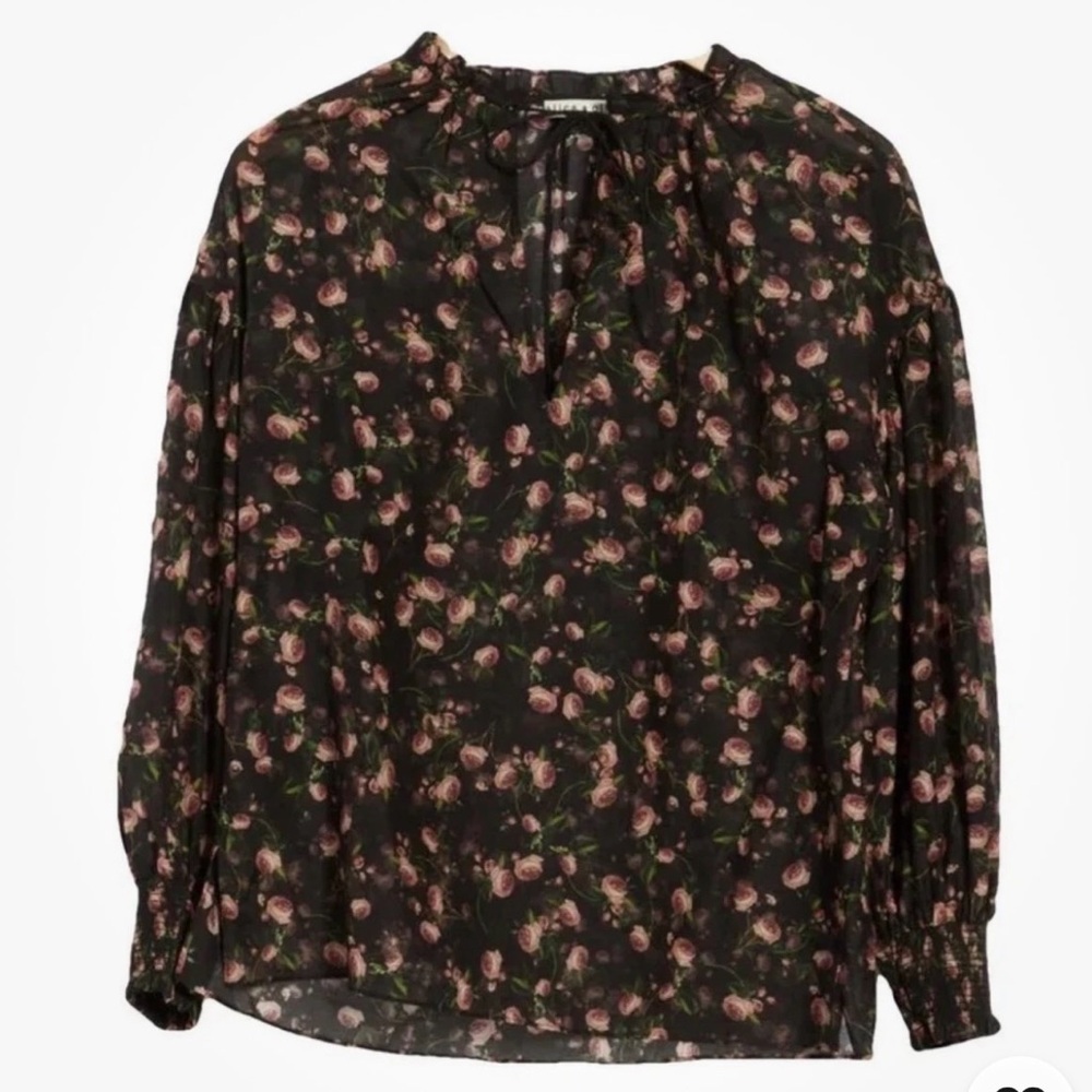 NWT- Alice + Olivia Julius Floral Long Sleeve Cotton & Silk Top Size S